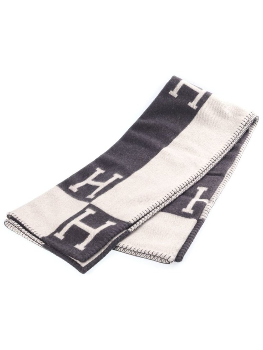 Hermes Plaid Avalon Cashmere Blend Blanket Gray